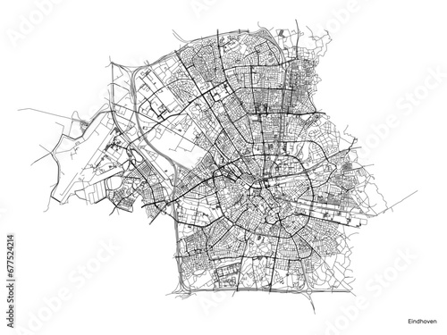 Eindhoven city map with roads and streets, Netherlands. Vector outline illustration.