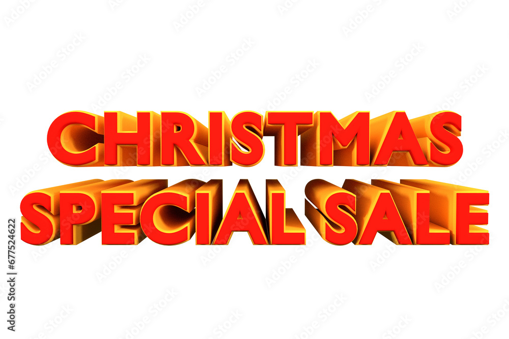 3d text christmas sale red 3d render on alpha background