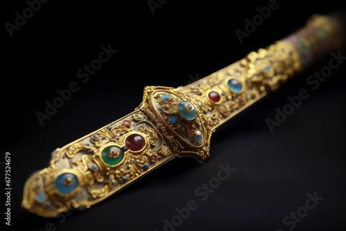 Ancient relic sword gold iron. Silver ornate historic golden design. Generate Ai