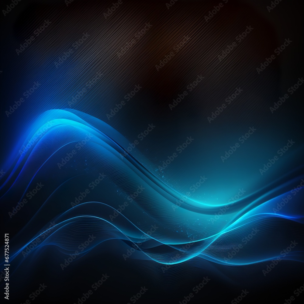 Abstract blue colors gradient wave on black background, blurry lights on dark noise texture, copy space line water dynamic Generative AI Abstract blue colors gradient wave on black background, blurry lights on dark noise texture, copy space line water dynamic Generative AI