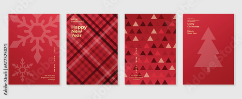 Set of happy new year and merry christmas concept background. Elements of geometric shape, christmas tree, snowflake, line, triangle. Art design for card, poster, cover, banner, decoration.