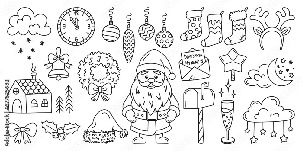 Set of vector Christmas doodle elements on white background