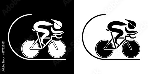 Pictogrammes représentant une course de vitesse de vélo, une des disciplines des compétitions sportives de cyclisme sur piste.