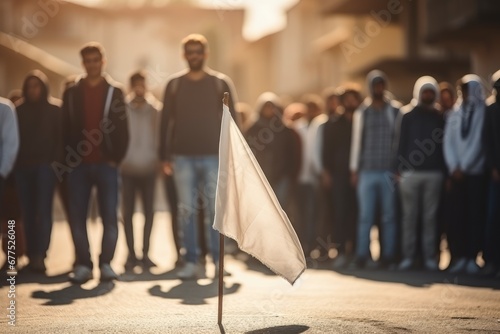 illustration of Arab crowd with white flags on .Generative AI photo