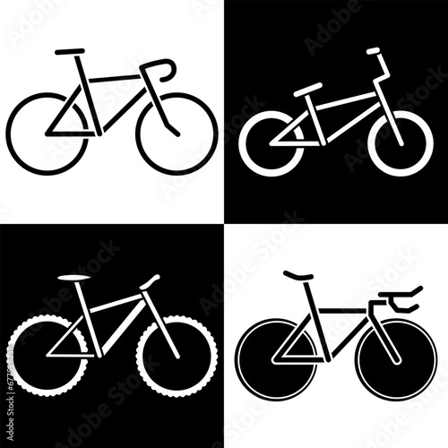 Pictogrammes de 4 vélos de différentes disciplines sportives, silhouettes en noir et blanc.