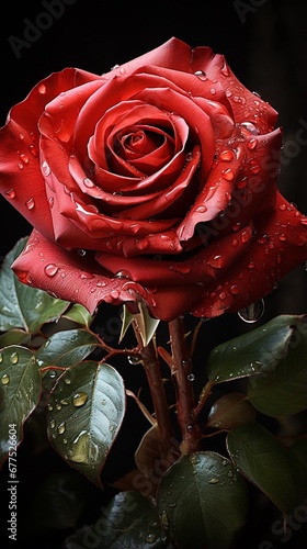 red rose with water droplets