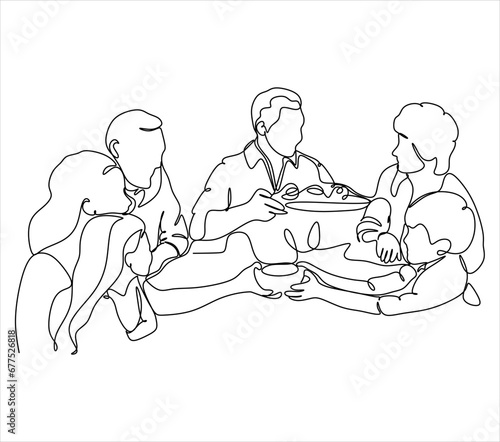 Continuous one line drawing of happy family. Vector illustration.