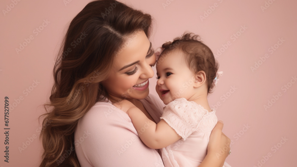 Smiling mother holding her laughing baby daughter Smiling mother holding her laughing baby daughter