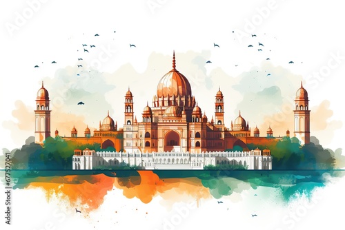 Happy Republic Day of India banner with red fort sketch.