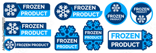 Frozen product vector food package label. Fresh frozen product, snowflake icon photo
