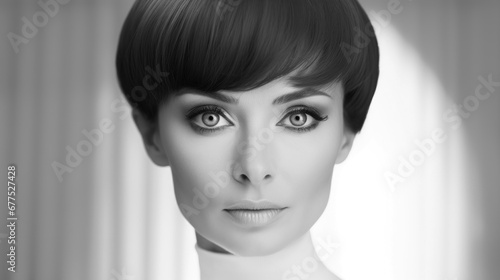 Woman close-up retro portrait in studio closeup, 1960s fashion photo