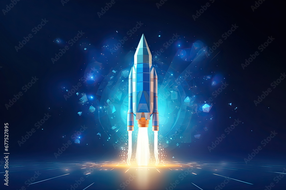 Rocket flying up into out space, galaxy background Rocket flying up into out space, galaxy background