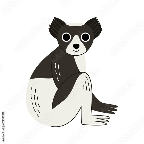 Tableau sur toile Vector illustration of cute indri isolated on white background.