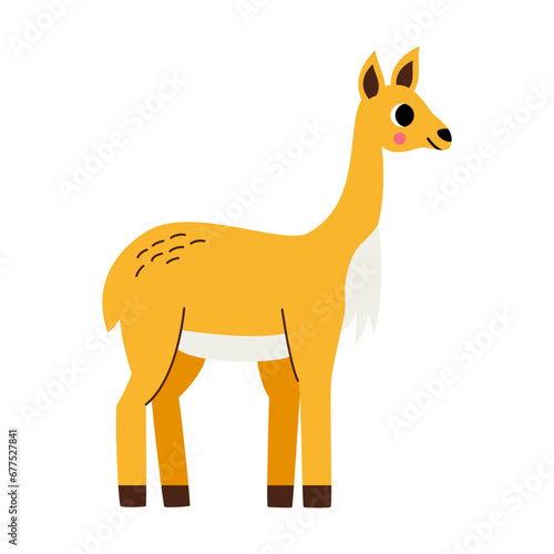 Vector illustration of cute cartoon vicuna isolated on white background.