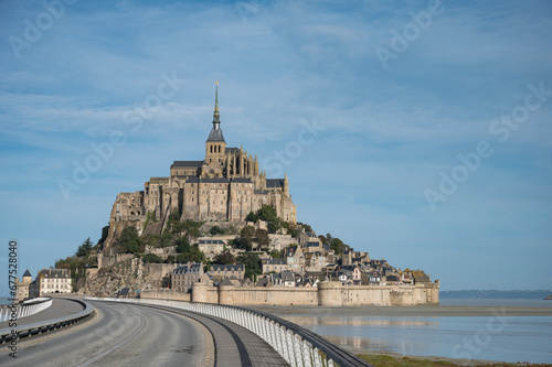 Bridge road that leads to Mont Saint-Michel, it is empty without people
