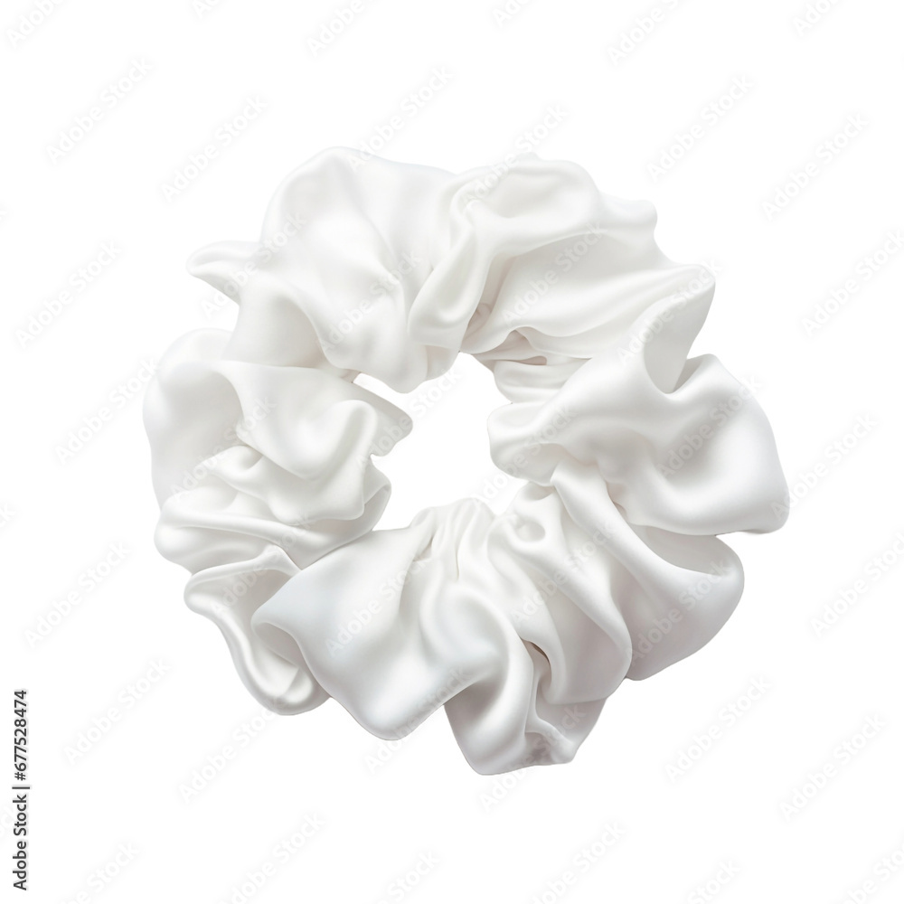 Obraz premium Beautiful white silk scrunchie isolated on transparent background