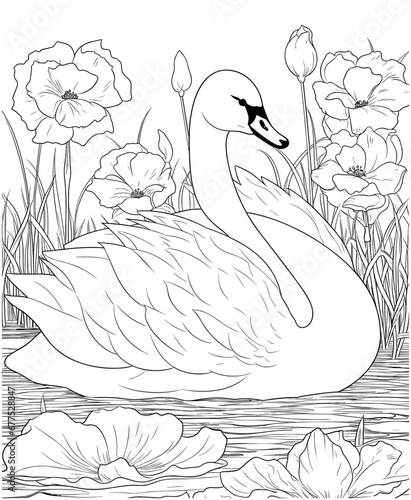 swan flower coloring page for adults