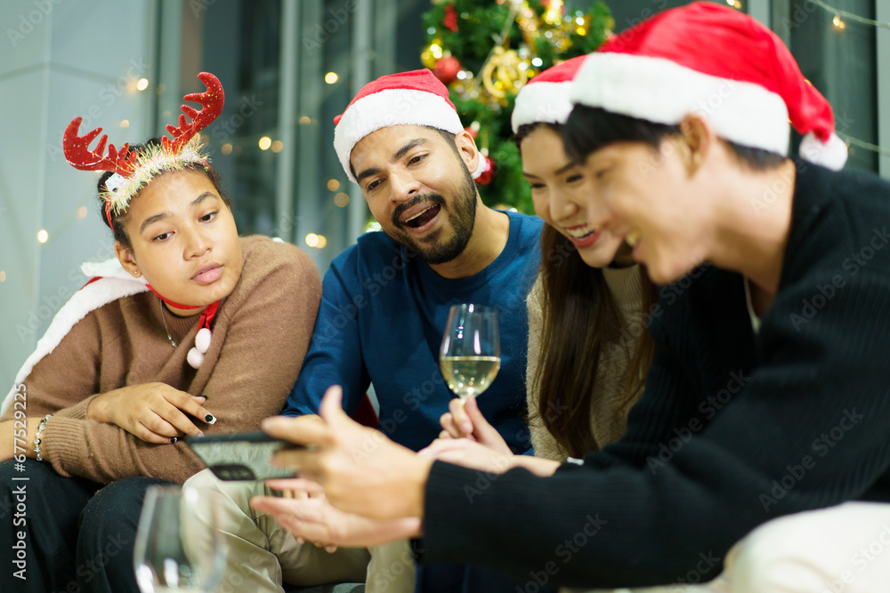 Fototapeta premium People celebrating Christmas festival together.