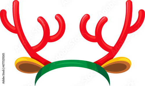 Christmas deer big antlers toy. Xmas deer antlers headdress in cartoon style. Festive New Year vector icon isolated on white background for decoration of holiday design