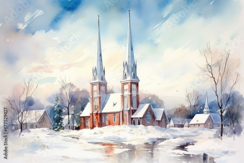 Church Steeples in Snow - Generative AI