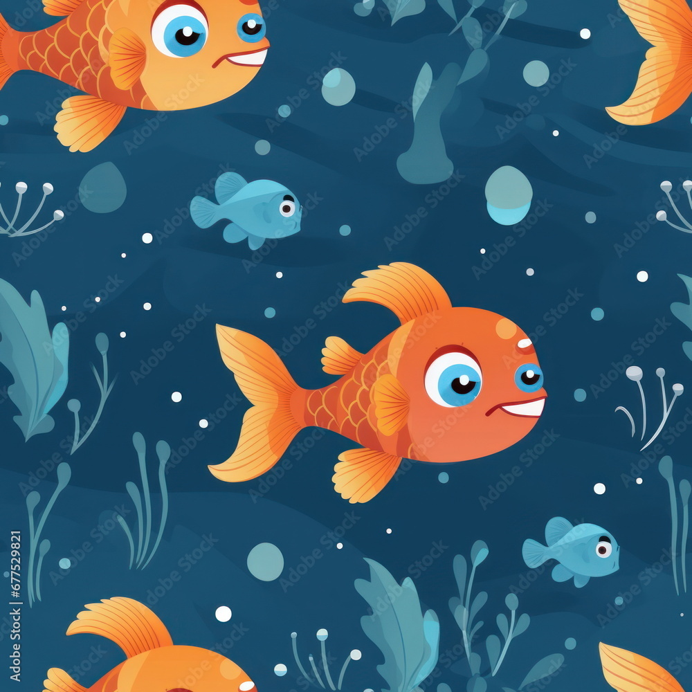 Naklejka premium Cartoon character of fish, pattern for seamless