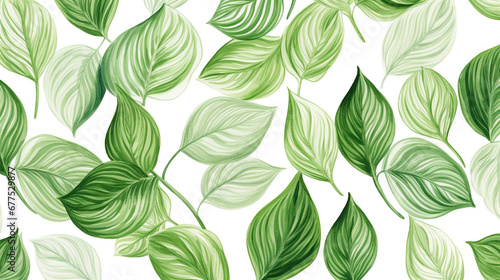 Green plant and leafs pattern. Pencil, hand drawn natural illustration. Simple organic plants design. Botany vintage graphic art © Boraryn