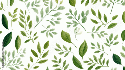 Green plant and leafs pattern. Pencil  hand drawn natural illustration. Simple organic plants design. Botany vintage graphic art