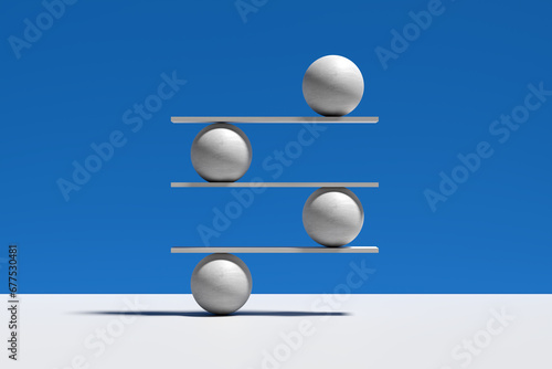 Harmony, balance, equilibrium and stability concepts. Spheres balancing on a seesaw.