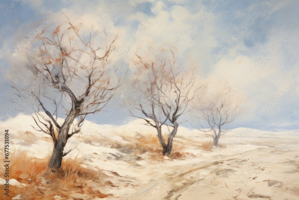 Winter Windswept Trees - Generative AI Winter Windswept Trees - Generative AI