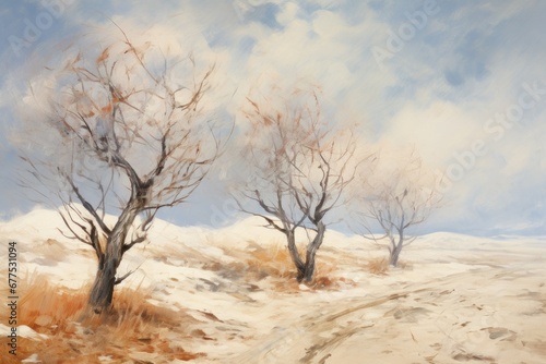 Winter Windswept Trees - Generative AI