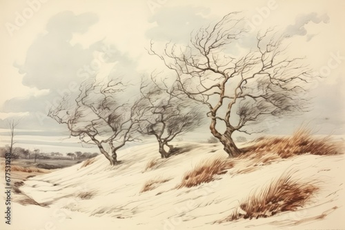 Winter Windswept Trees - Generative AI