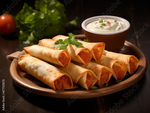 Mexican cuisine flautas - rolled corn tortilla with filling, photo