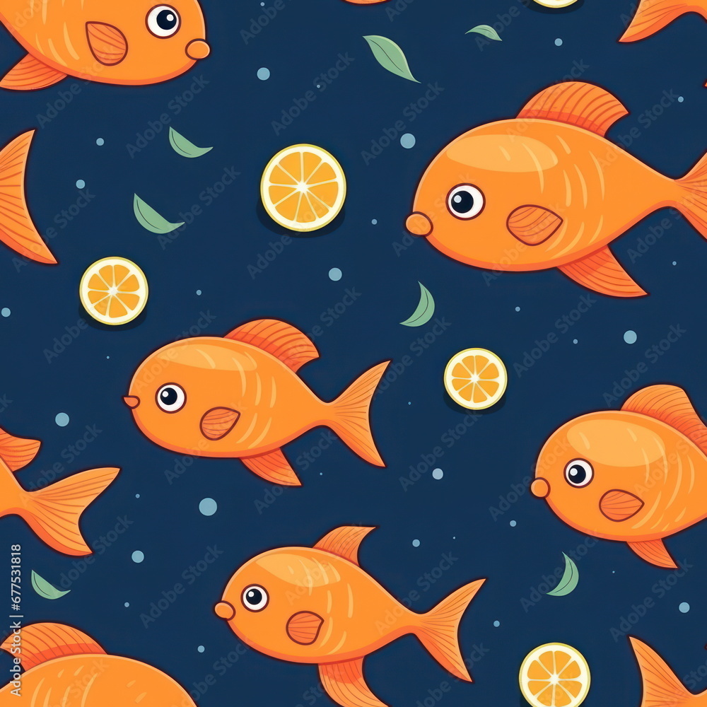 Naklejka premium cute Cartoon of orange fishs, pattern for seamless