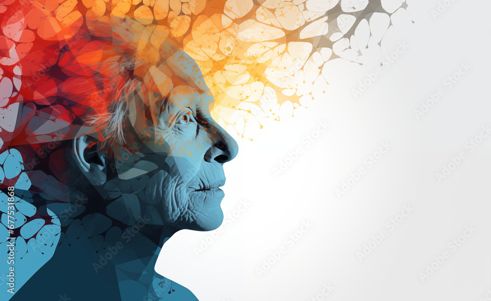 Powerful and evocative silhouette artwork that portrays the mental health journey of an older woman. - obrazy, fototapety, plakaty 