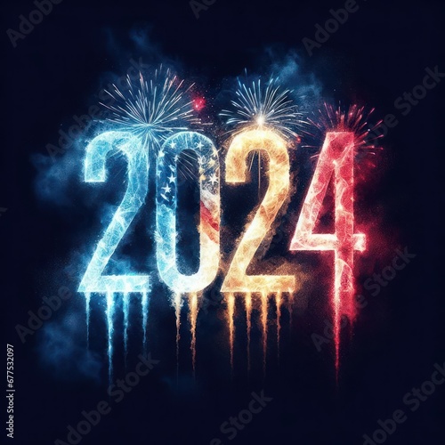 2024 in colorful firework on black background 