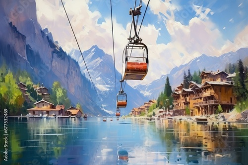 Ski Lifts and Gondolas - Generative AI photo