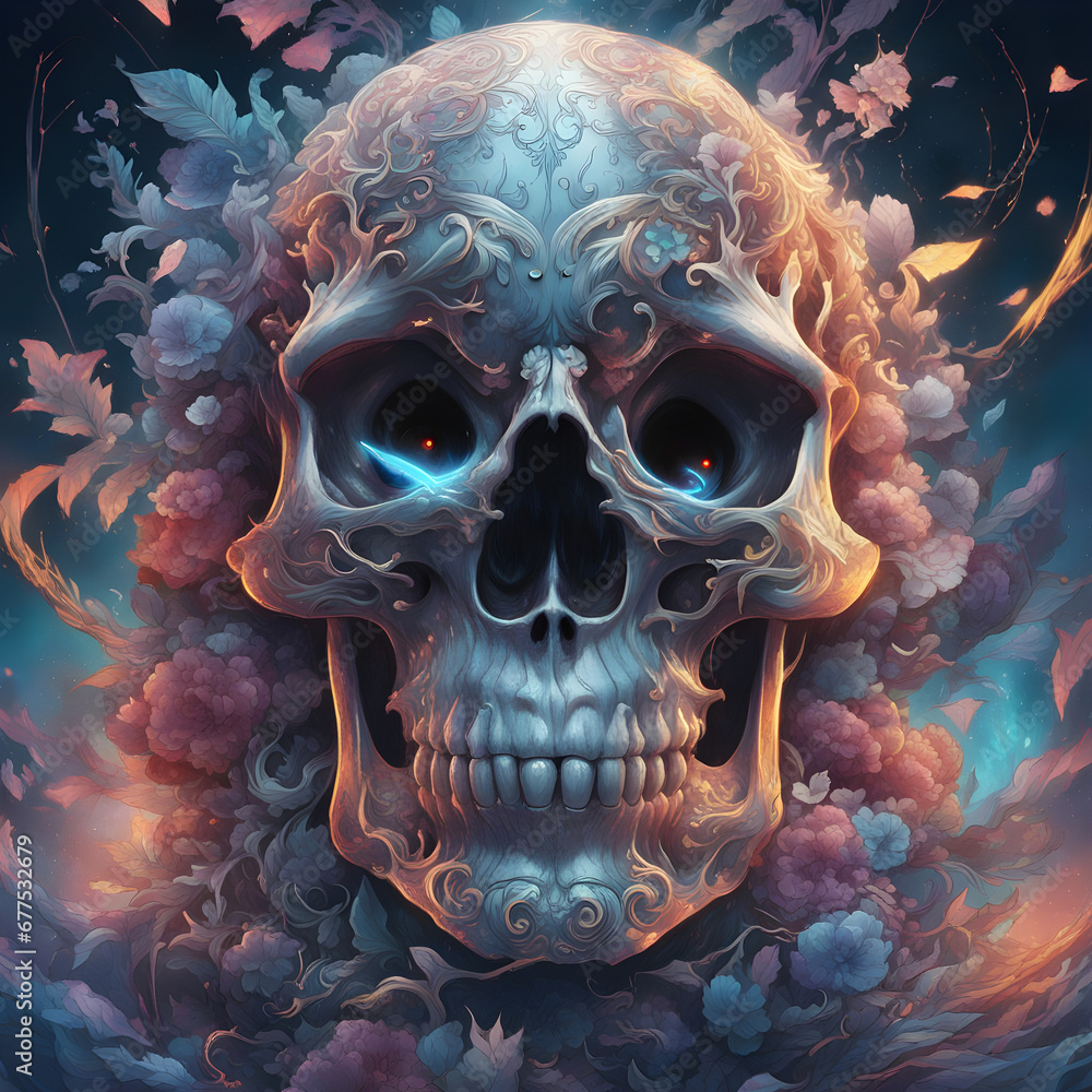 A crying skull advertisement highly detailed in a ornate luxury cinematic style