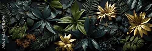 Tropical Leaves Gold Black Can , Banner Image For Website, Background Pattern Seamless, Desktop Wallpaper