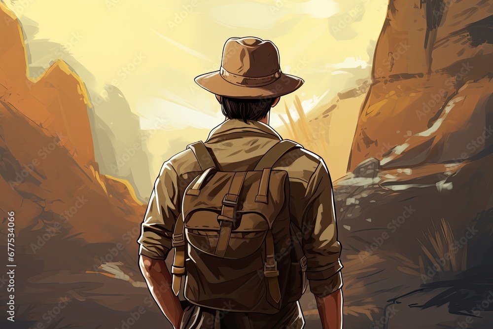 illustration of tourist with a backpack. Rear view. illustration of tourist with a backpack. Rear view.