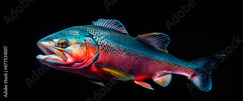 Closeup of salmon salmon on black background. Macro photo of natural Atlantic Norwegian trout fillet
