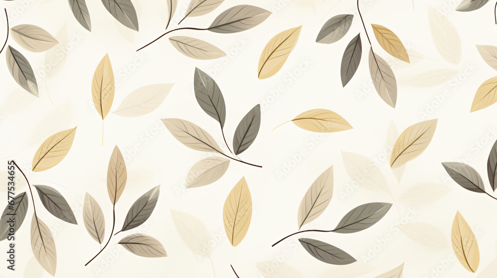 Simple sketch pattern of leaves on a delicate beige