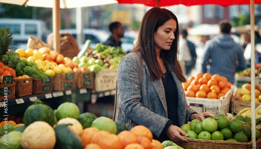 Woman shopping buying fresh fruits in supermarket Woman shopping buying fresh fruits in supermarket