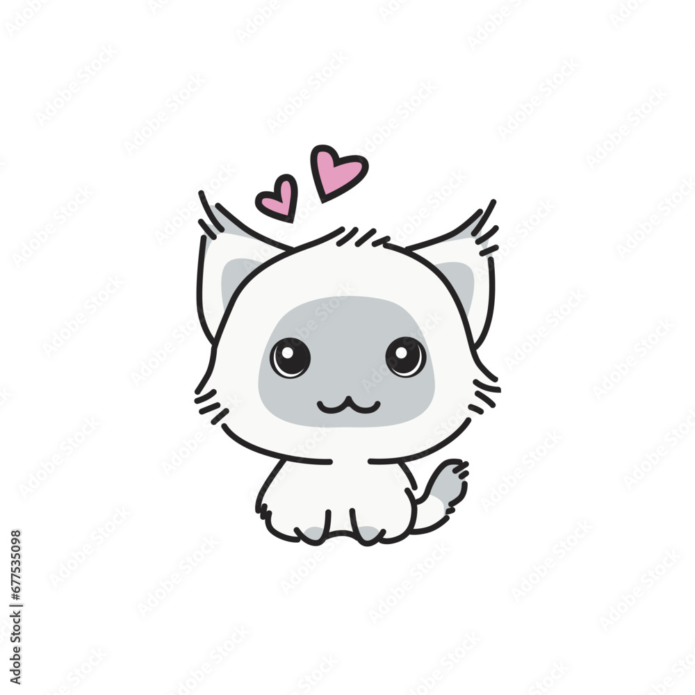 vector white hearted kitten flat design