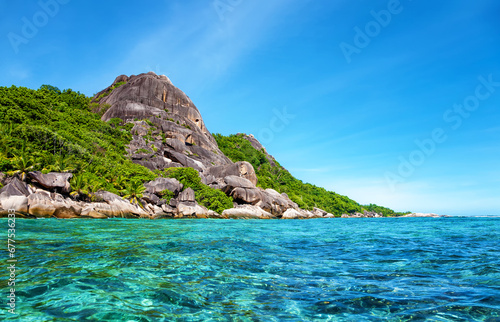 West coast of Island La Digue, Republic of Seychelles, Africa.