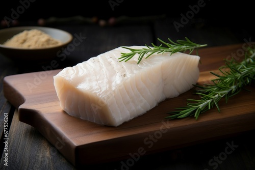 Halibut firm white meat dish. Fluke cooking food seafood horizontal. Generate Ai