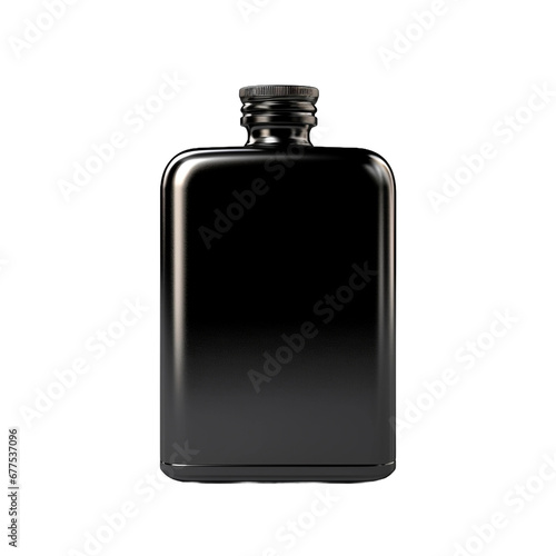 Black leather covered bottle isolated on transparent background
