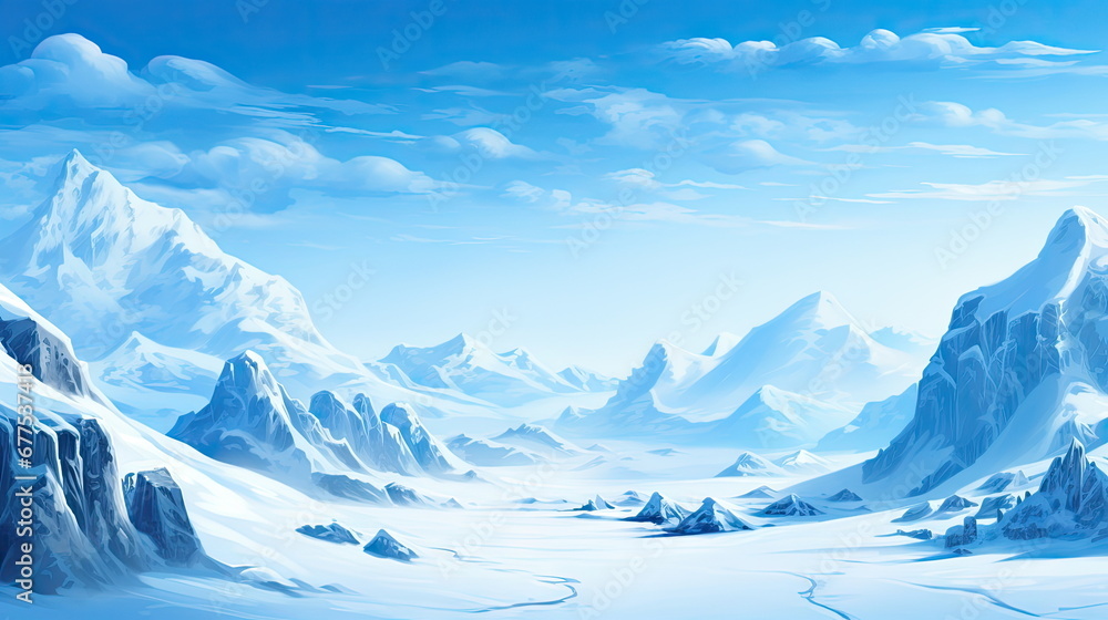 Fototapeta premium Snow mountain landscape with blue sky