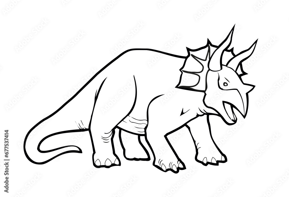 Coloring page. Dino illustration for kids. Colour book. Triceratops dinosaur isolated. Paleontology. Flat vector illustration.