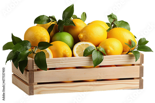 Box with tasty oranges isolated on a Transparent background. Generative AI