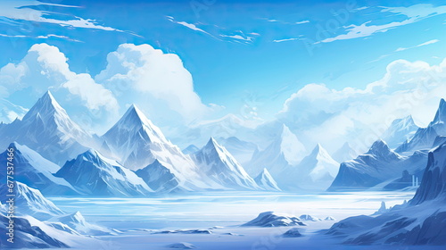 Snow mountain landscape with blue sky